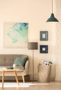 Room interior with modern lamps and sofa Royalty Free Stock Photo