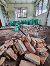 Room and interior and red brick destroyed in the room