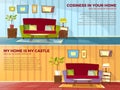 Room interior design vector cartoon illustration of old or modern apartments living room with furniture