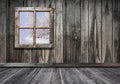 room interior vintage window with wooden wall and floor background