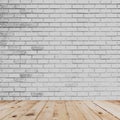 Room interior and white brick wall with wood floor Royalty Free Stock Photo