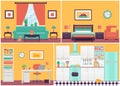 Room interiors. Vector illustration in flat design. Cartoon house. Royalty Free Stock Photo