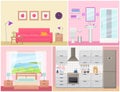 Room interiors. Vector illustration in flat design. Cartoon house Royalty Free Stock Photo