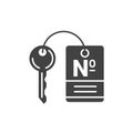 Room key with number black glyph icon. Hotel security sign. Pictogram for web page, mobile app, promo. UI UX GUI design element Royalty Free Stock Photo