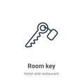 Room key outline vector icon. Thin line black room key icon, flat vector simple element illustration from editable hotel concept Royalty Free Stock Photo