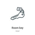 Room key outline vector icon. Thin line black room key icon, flat vector simple element illustration from editable hotel concept Royalty Free Stock Photo