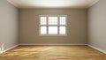 Room with khaki wall, wooden floor, white single hung window. Royalty Free Stock Photo