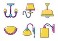 Room lamp icon set, cartoon style