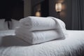 room luxury home white hotel bed fresh towel resort service. Generative AI.