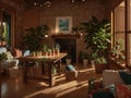 The room is a lush teeming with an array of vibrant greenery that breathes life into every corner, as sunlight streams in through Royalty Free Stock Photo