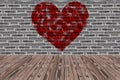 Room Made from Black brick wall and Wood Floor and Painted Red Heart Shape Royalty Free Stock Photo