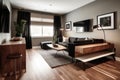 room with minimalist decor and sleek surfaces, devoid of clutter