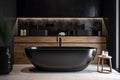 design modern bathtub bathroom decor luxury black home wood interior furniture. Generative AI. Royalty Free Stock Photo