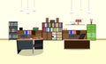 Room office workplace design interior with cabinet, table, chair, book, bookcase and wall. vector illustration Royalty Free Stock Photo