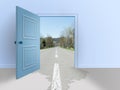 Room with open door.The road outside and inside the house Royalty Free Stock Photo