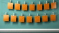 A room with orange cards hanging on clothes pegs, AI Royalty Free Stock Photo