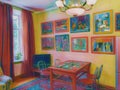 A room with paintings