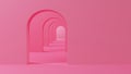 The room is pink with an archway and a tunnel and a blank wall. 3d render Royalty Free Stock Photo