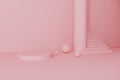 Room podium cosmetics concept on pink background 3d render