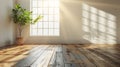 A room with a potted plant and sunlight shining through the window, AI Royalty Free Stock Photo