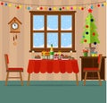 Room prepared for the celebration of Christmas and new year with a festive table and treats. Christmas and new year. Winter Royalty Free Stock Photo