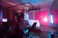 Room with equipment for a film