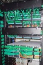 IT room rack with server equipment and cables Royalty Free Stock Photo