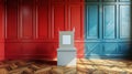 Room With Red and Blue Walls and White Pedestal Royalty Free Stock Photo