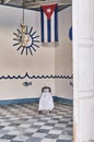 Room with religious attributes for performing rites of Santeria,religion of African diaspora in Cuba
