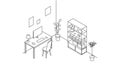 Room for rent: simple isometric of study, work desk and bookshelf