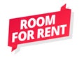 Room for rent. Word on red ribbon headline. Red tape text title. Real estate property rental. Vector flat color Illustration