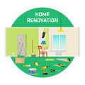 Room repair in home. Interior renovation in apartment and house. Flat style vector illustration. Royalty Free Stock Photo