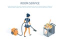 Room Service Concept Cleaning Trolley and Maid