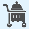 Room service solid icon. Dining tray cart on wheels with dish. Horeca vector design concept, glyph style pictogram on Royalty Free Stock Photo