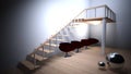 Room with stairs and modern armcharis - 3D rendering Royalty Free Stock Photo