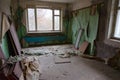 Room in 9-storey apartment building in dead abandoned ghost town Pripyat, Chernobyl exclusion zone, Ukraine Royalty Free Stock Photo