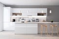modern interior white home apartment nobody luxury house contemporary design kitchen. Generative AI. Royalty Free Stock Photo