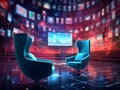 A room with a television screen and chairs Royalty Free Stock Photo