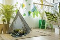 Room with tent and hammock Royalty Free Stock Photo