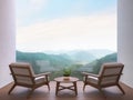 Room terrace with mountain view 3d rendering image