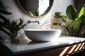 white home sink green tropical clean light leaf interior design bathroom. Generative AI. Royalty Free Stock Photo