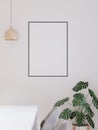 Room and the white wall background, tree and table , minimal style ,frame form mock up