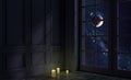 Room with a window at night and space Royalty Free Stock Photo