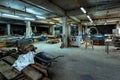 Room woodworking workshop, the overall plan. Production, manufacture and woodworking industry concept - furniture factory workshop Royalty Free Stock Photo