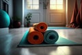 A room with yoga mats on the floor, ai generated