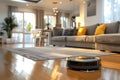 Roomba in Front of Couch Royalty Free Stock Photo