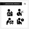 Rooms for baby care and rest pixel perfect black glyph icons set on white space