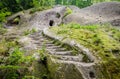 Rooms carved into the rock with doors and windows in the cave monastery in the Carpathian foothills Rozhirche Royalty Free Stock Photo