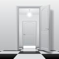 Rooms with opened and closed doors on the glossy chess floor Royalty Free Stock Photo