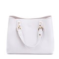 Roomy white leather women\'s hand bag with handles and tag